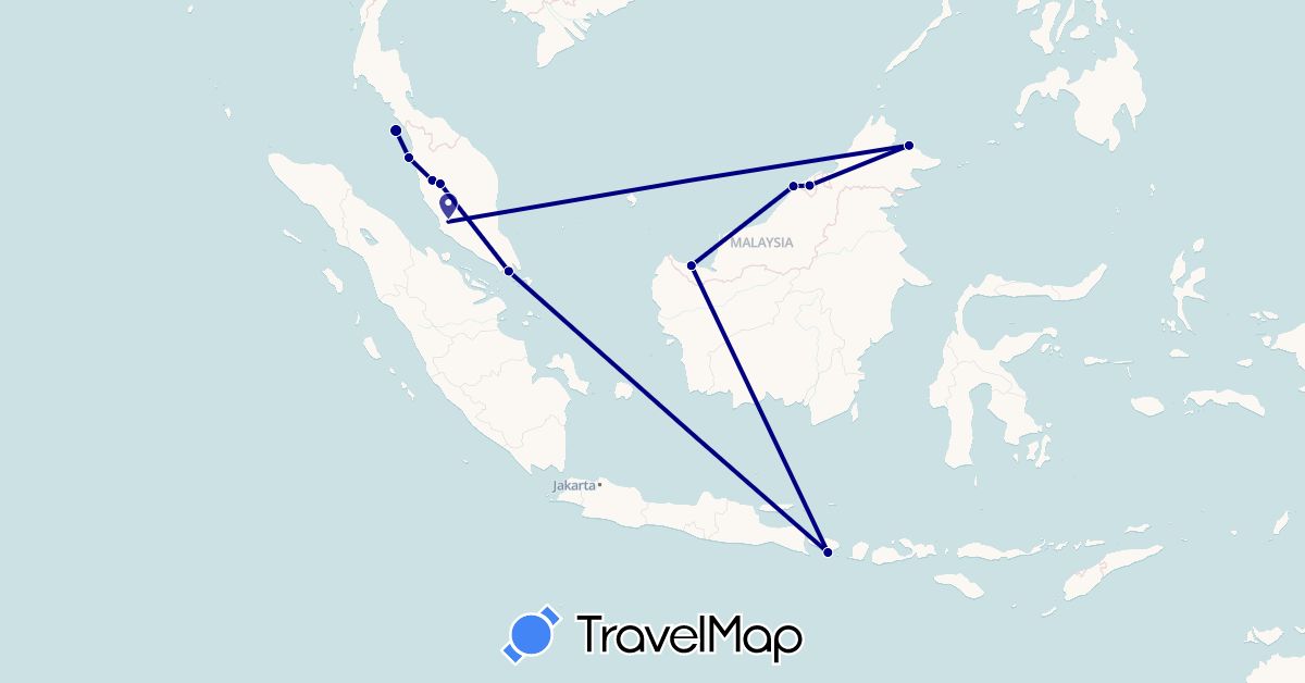 TravelMap itinerary: driving in Brunei, Indonesia, Malaysia, Singapore (Asia)